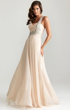 Cheap Glitter Nude Ruffled Single Strap Long Formal Gowns